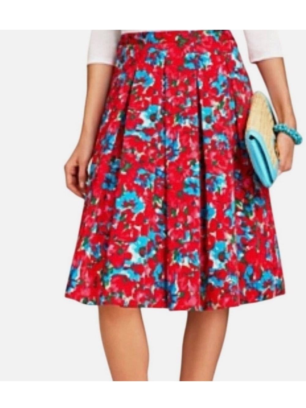 Talbots Floral Pleated Skirt Red Blue A-Line Size 18W
